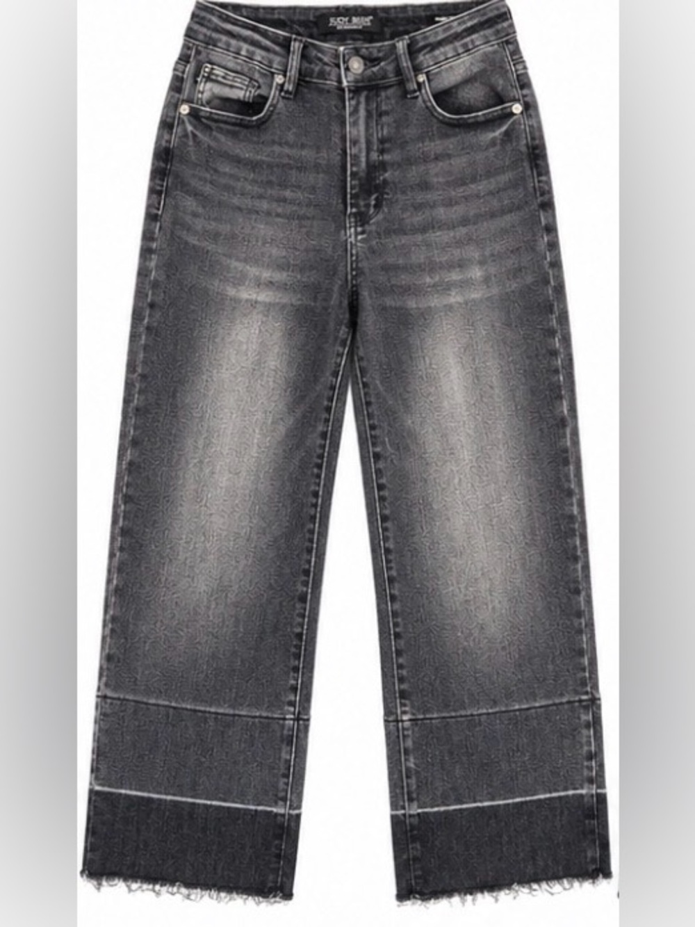 Judy Blue Wide Leg Crop Jeans Size 3/26 Black Gray Cuffed Raw Hem High Rise